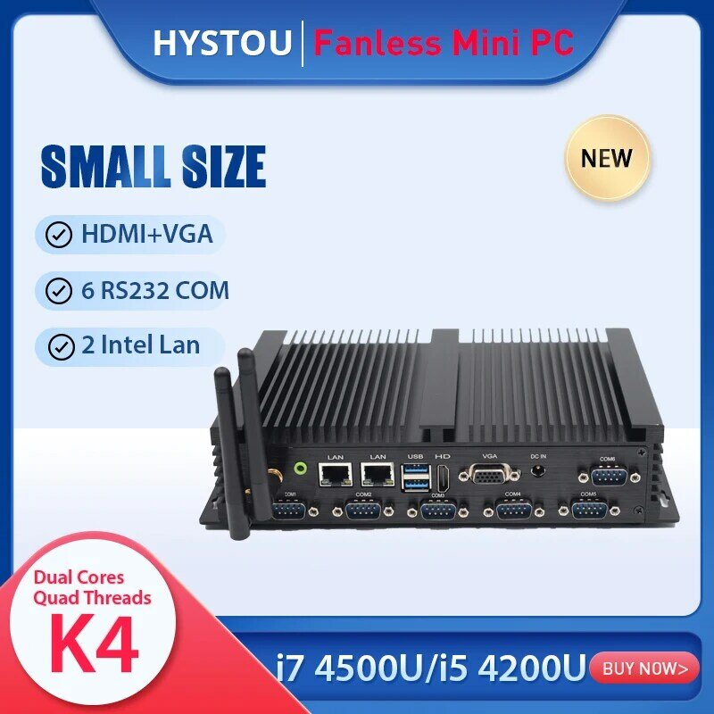 ITX كمبيوتر صغير صناعي إنتل كور i5 4200U J4125 HDMI VGA 6 RS232 485 COM لينكس ويندوز 10 كمبيوتر مكتبي دعم 3G/4G
