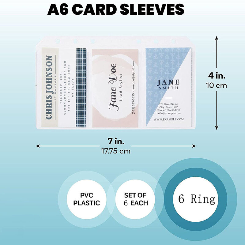 12 قطع A6 الموثق جيوب ل بطاقات و انغلق النقدية المغلفات ل 6-حلقة محفظة مخطط المنظم