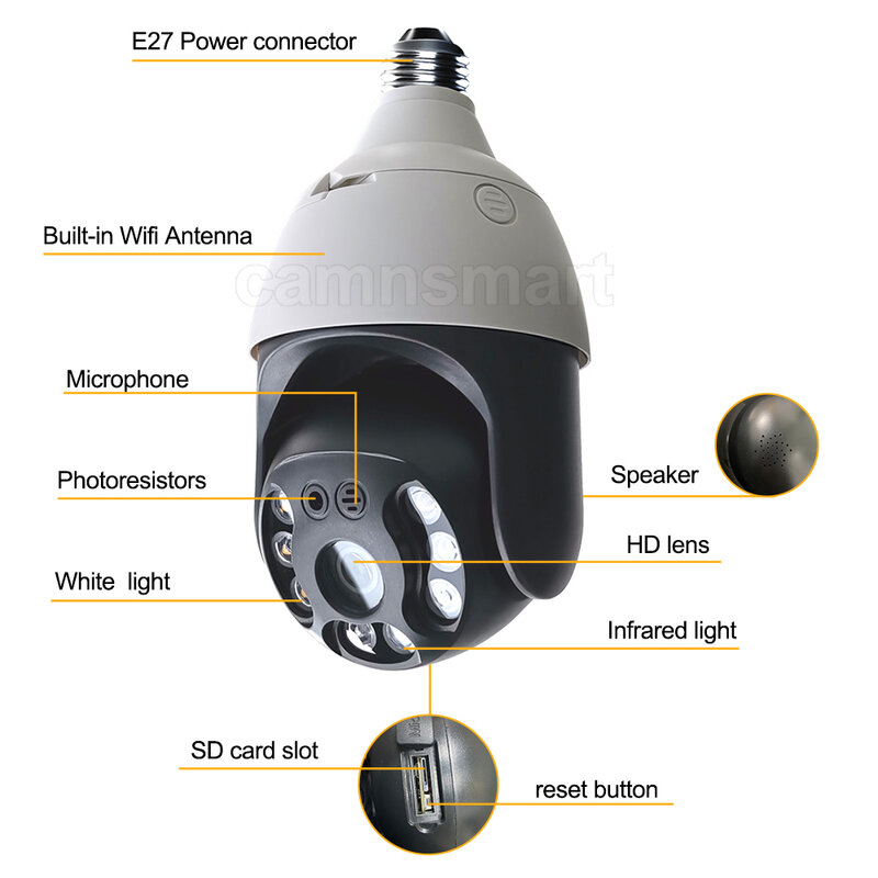 دروبشيبينغ كاميرا واي فاي Onvif 3MP E27 لمبة مصباح PTZ مقاوم للماء 4X التكبير الرقمي سهلة التركيب في الهواء الطلق أمن الوطن Ycc365plus