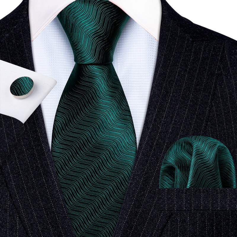 ربطة عنق حريرية خضراء فاخرة للرجال ، ربطة عنق رسمية ، ربطة عنق هندسية ، مجموعة أزرار أكمام منديل ، هدية أعمال ، أزياء غير رسمية ، باري وانغ