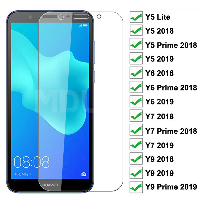 واقي شاشة من الزجاج المقوى 9H لهاتف Huawei Y5 Lite Y5 Y6 Y7 Prime 2018 2019 ، زجاج واقي لهاتف Huawei Y9 2018 Prime 2019