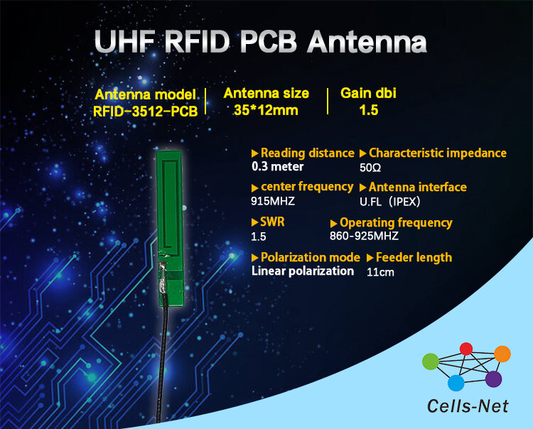 هوائي UHF PCB مرن, هوائي RFID مدمج بحجم صغير 35*12 مللي متر