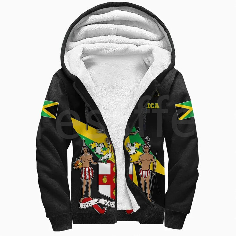 تيسفل ريغي مقاطعة العلم أفريقيا جامايكا الملك شعار الأسد 3DPrint الرجال/النساء معطف الشتاء سستة الصوف هوديس سترة غير رسمية A1