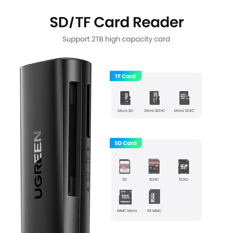 UGREEN قارئ بطاقات USB 3.0 إلى SD مايكرو SD TF بطاقة الذاكرة محول للكمبيوتر ملحقات للكمبيوتر المحمول متعدد الذكية Cardreader قارئ بطاقة