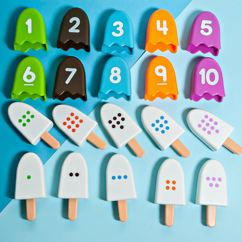10 قطعة/المجموعة الرقمية الجليد كريم الرياضيات التنوير اللون عدد مطابقة لعبة الطفولة التعليمية الرياضيات لعب للأطفال