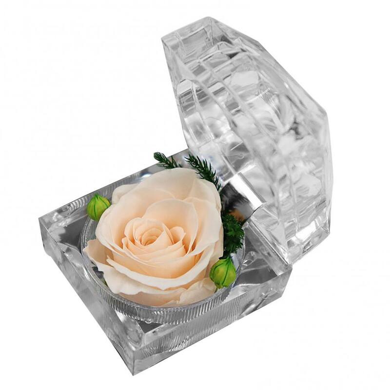 زهور الورد المحفوظة خاتم صندوق الزفاف المشاركة مجوهرات عرض حامل هدية عيد ميلاد زهرة اصطناعية ديكور