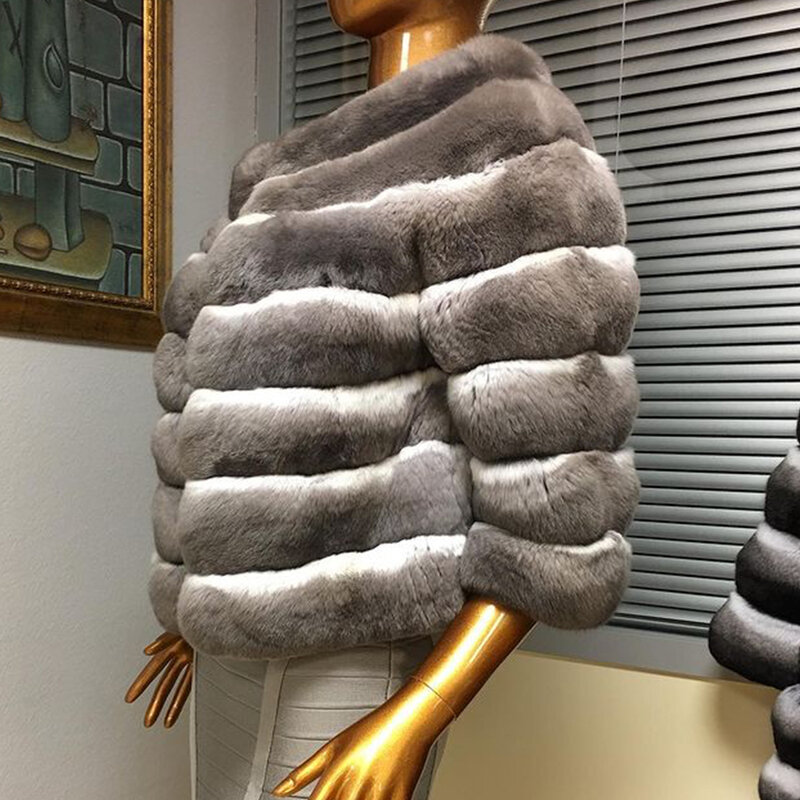 توب يوصي معطف الفرو النساء اقتصاص ريكس الأرنب الفراء سترة الخريف الشتاء العصرية معطف