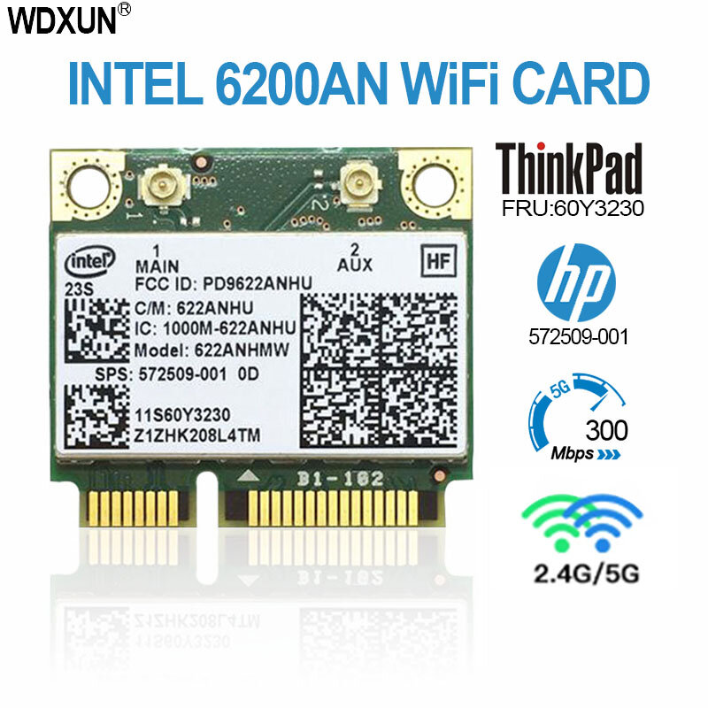 ل intel متقدم-N 6200 6200AN 622AN 622ANHMW 6200AGN نصف Mini PCIe 300M WLAN Card 60Y3230 60Y3231 For thinkbade420s E320