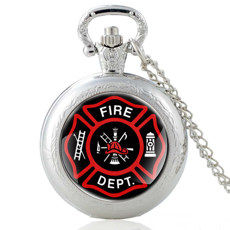 الكلاسيكية Fire لواء الاطفاء الزجاج كابوشون ساعة جيب كوارتز ريترو الرجال عقد دلاية نسائية سلسلة ساعة هدايا
