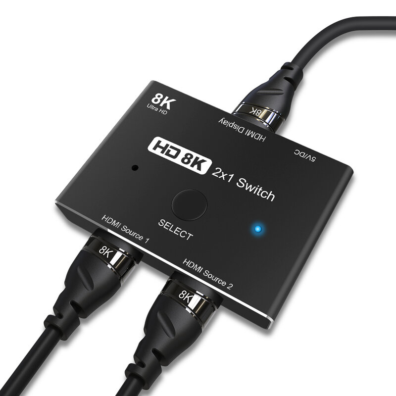 محول HDMI متوافق مع 2.1 2 في 1 فائق السرعة 48Gbps 8K @ 60Hz 4K @ 120Hz محول التبديل مع زر التبديل لجهاز العرض HDTV