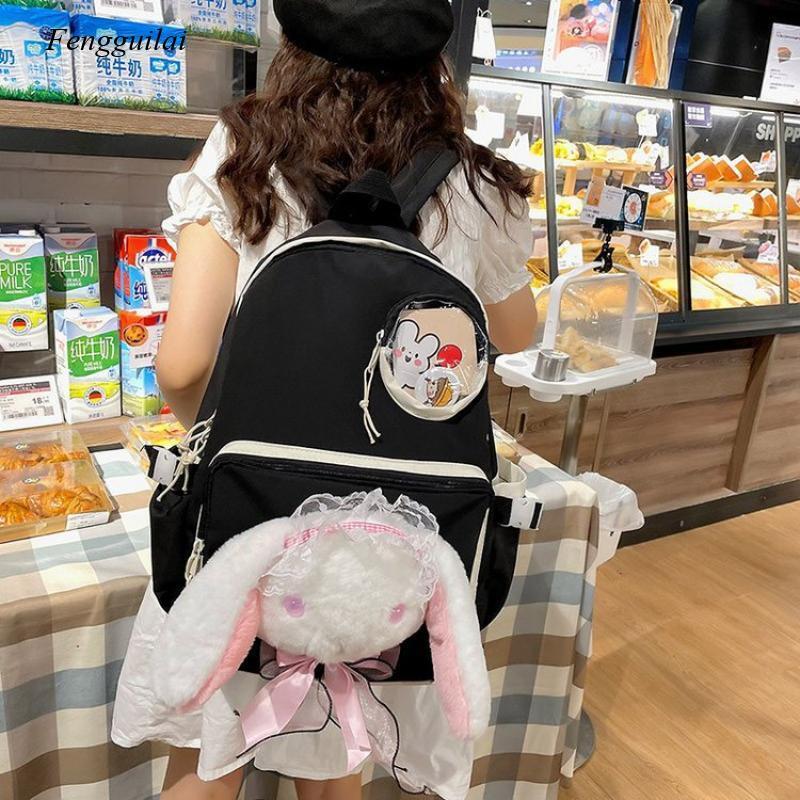انمي ياباني المحيطة لطيف أفخم القطيفة لوليتا الأرنب دمية لينة فتاة حقيبة ظهر الطالب حقيبة مدرسية الإناث