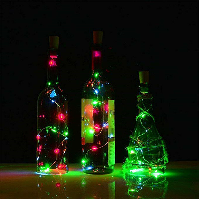 بطارية تعمل بالطاقة زجاجة نبيذ الفلين ضوء 1 متر/2 متر LED سلسلة ضوء مصباح بار حفلة عيد ميلاد زجاجة نبيذ مثبت زجاجي شرائط مصباح