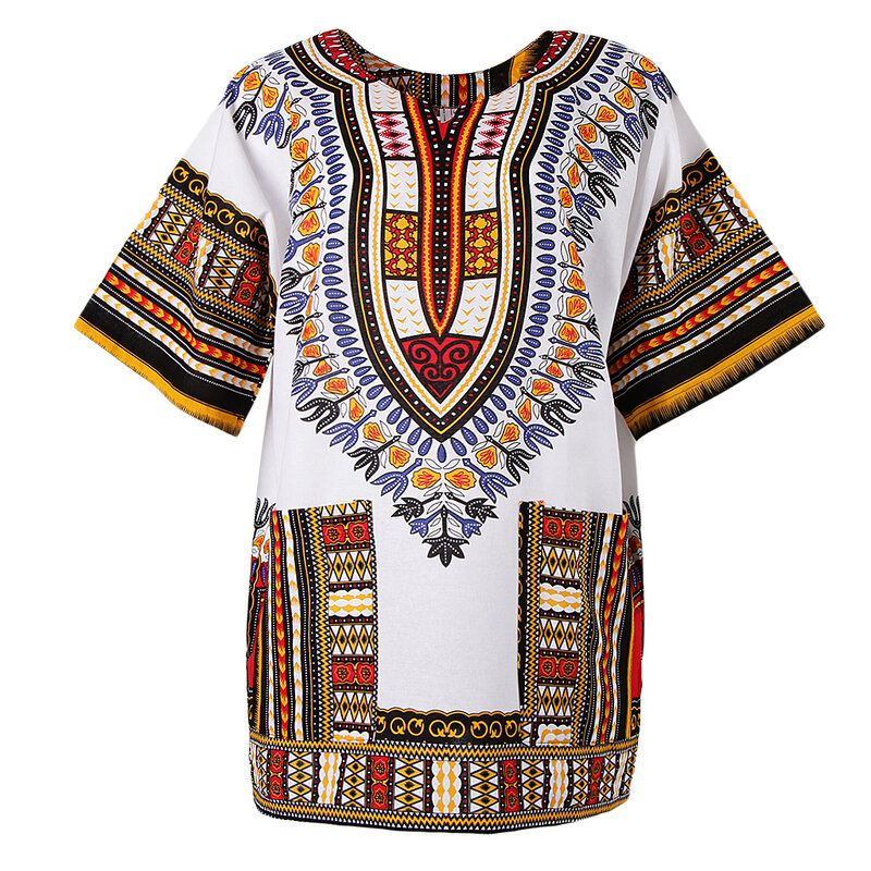 فساتين إفريقية للجنسين للكبار من القطن مقاس واحد فستان مطبوع بنقوش مريحة إفريقية ملونة تناسب الورك بازان Dashiki قميص علوي