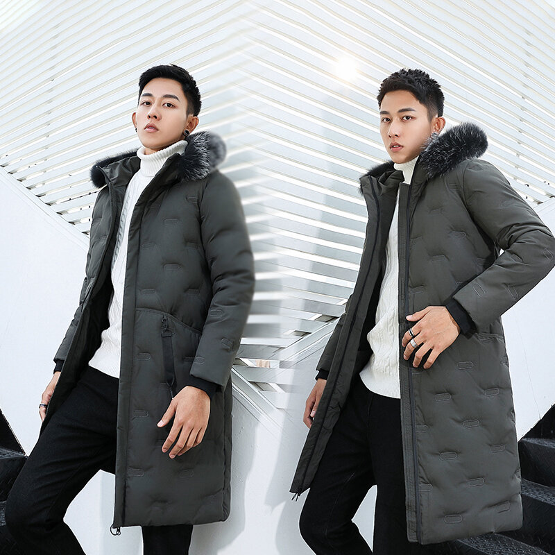 جديد الرجال الكورية سماكة طويلة ضئيلة كبيرة الفراء طوق العلامة التجارية الاتجاه معطف الرجال معطف دافئ موضة أسفل جاكيتات عالية الجودة النضج