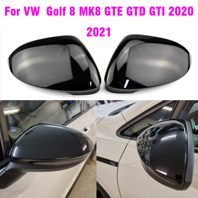 ل VW Golf 8 MK8 2020 2021 أغطية مرايا قبعات مرآة الرؤية الخلفية غطاء علبة الكربون نظرة مشرق الأسود يغطي