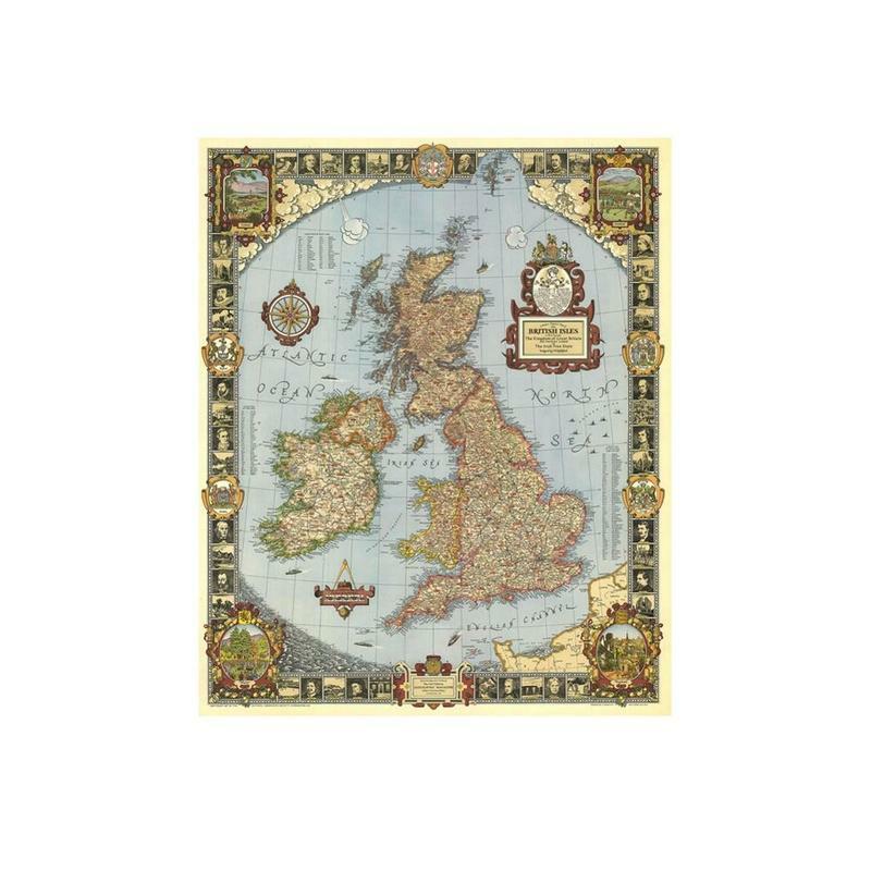 1937 طبعة Vintage خريطة المملكة المتحدة العظمى غير المنسوجة بريطانيا خريطة غير رائحة خريطة للبحث و جدار ديكور