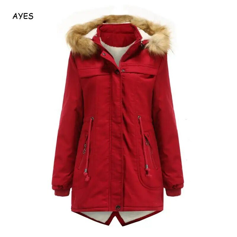 النساء عالية الجودة الدفء معطف الفراء هاب سستة جيوب Outers الخريف الشتاء القطن المرأة ستر الأحمر الإناث زائد حجم 3xl