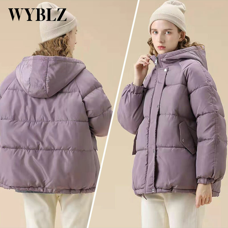 WYBLZ فضفاض مبطن معطف مقنع أنثى أنيقة عادية الصلبة رشاقته قصيرة سترة قطن جواكت شتوية الكورية للنساء 2021