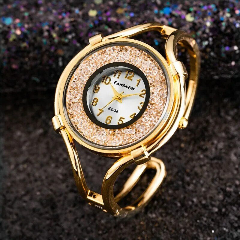 ساعات كوارتز نسائية فاخرة, ساعة يد نسائية كوارتز بتصميم كاجوال من الفضة الذهبية