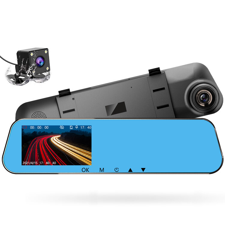 24H جهاز تسجيل فيديو رقمي للسيارات داش كاميرا الرؤية الخلفية عدسة مزدوجة 1080P 4.3 بوصة كامل HD دورة تسجيل داش كامير فيديو مسجل مرآة داشكام