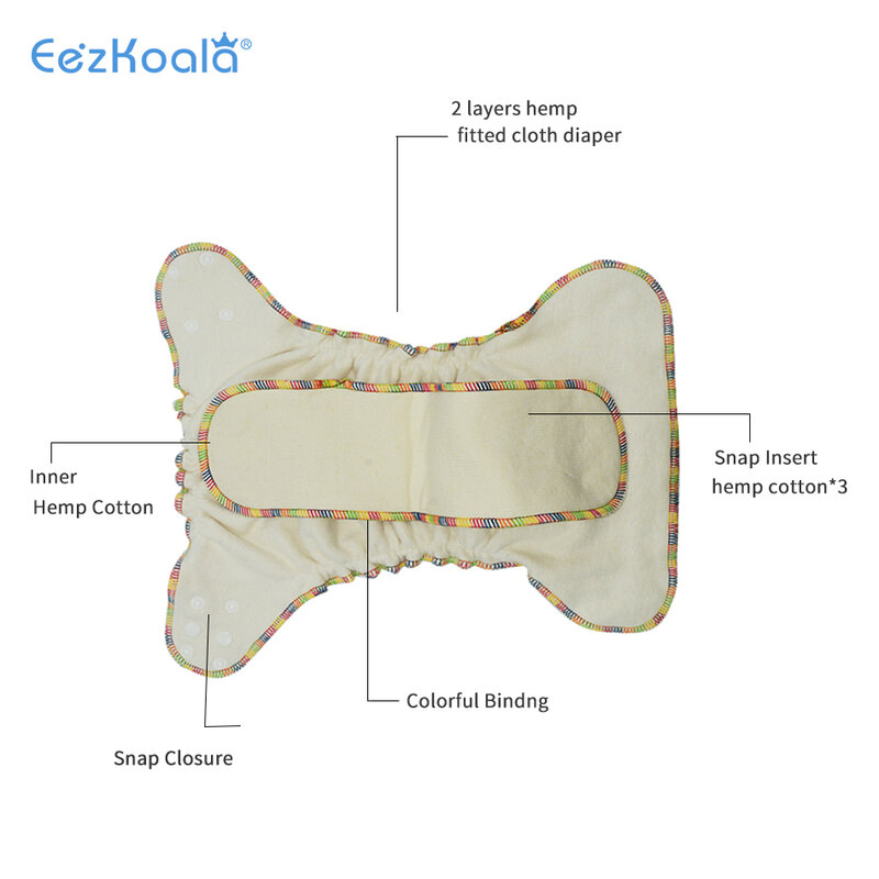 EezKoala 2 قطعة صديقة للبيئة OS القنب المجهزة حفاضات القماش ، AIO كل حفاضات مع إدراج المفاجئة ، وامتصاص عالية ، وتناسب الطفل 5-15kgs