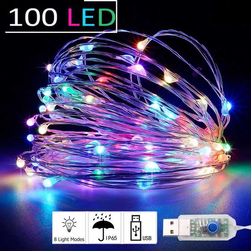 1 متر-10 متر USB 8 طرق LED سلسلة الجنية أضواء الأسلاك النحاسية شجرة عيد الميلاد السنة الجديدة أكاليل للحزب عيد الميلاد الديكور