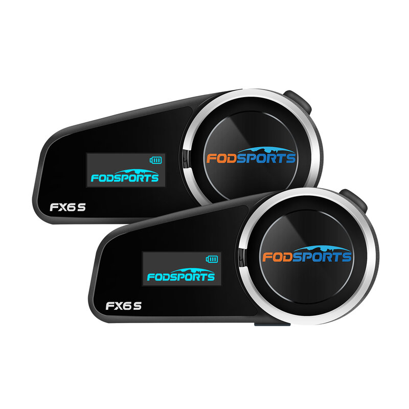 2 قطعة Fodsports FX6S خوذة إنترفون للدراجات النارية بلوتوث سماعة 6 رايدر BT5.0 البيني مع راديو FM ، شاشة OLED