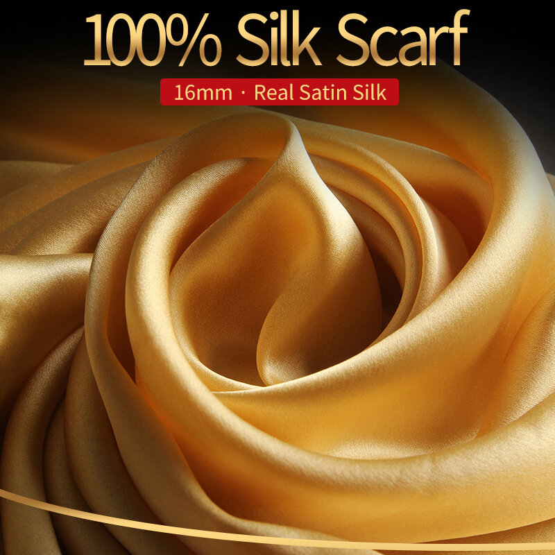 الحرير الخالص وشاح طويل النساء الحرير شال حريري 16 مللي متر 100% ريال الحرير الحجاب الأصفر Foulard فام الحرير الطبيعي الرقبة الأوشحة