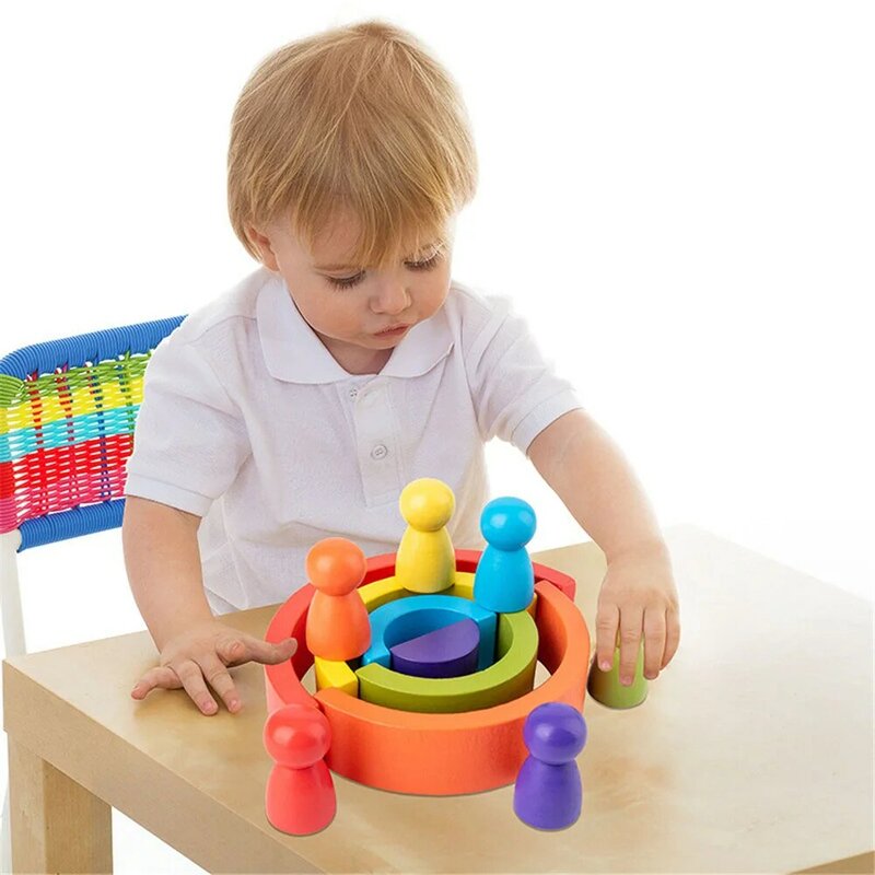 ملون قوس قزح خشبي طفل Playset مونتيسوري مكدس لعبة ل خشب أطفال اللبنات أطفال ألعاب تعليمية هدايا