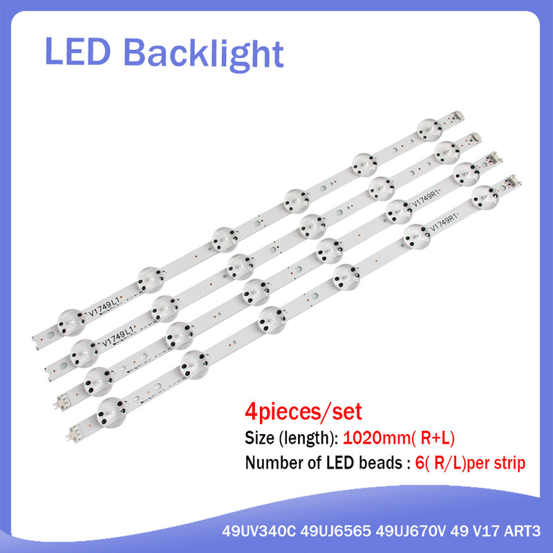 شريط إضاءة خلفية LED (4) لـ LG 49UV340C 49LJ614V 49UJ6525 49UJ6585 49UJ6565 49UJ651V 49UJ670V 49UJ701V V17 49 R1 L1 ART3 2862 2863