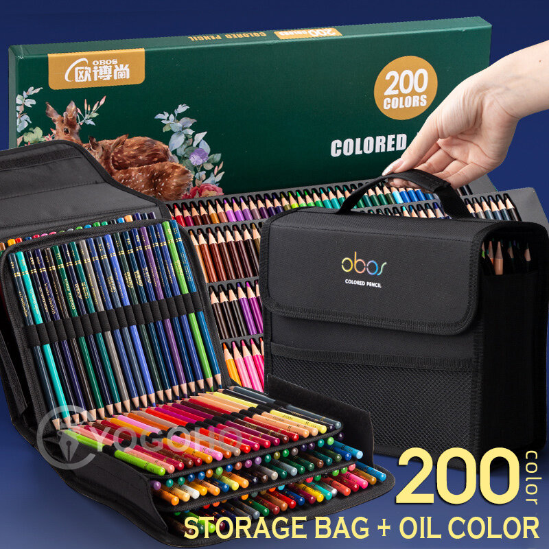 مجموعة أقلام رصاص ملونة بالزيت للأطفال, أقلام ملونة 48 ، 72 ، 120 ، 150 ، 200، ألوان رسم احترافية، ألوان مائية، أقلام ملونة مع حقيبة تخزين