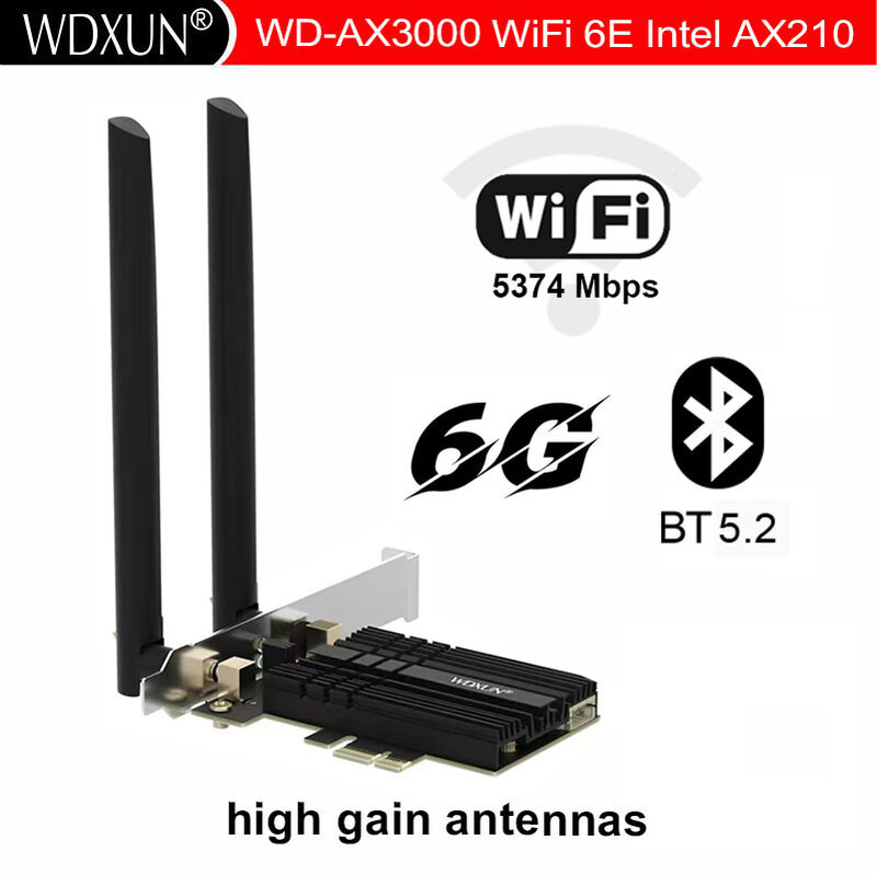 واي فاي 6E 3000Mbps إنتل AX210 AX210NGW بلوتوث 5.2 ثنائي النطاق 2.4G/5G/6G بطاقة واي فاي 802.11AX/التيار المتناوب PCIe PCI اكسبرس بطاقة الشبكة
