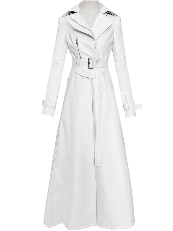 معطف للربيع من nerazurri معطف طويل أبيض من الجلد للنساء بأكمام طويلة أنيق وفاخر موضة معاطف نسائية 2021 مصمم