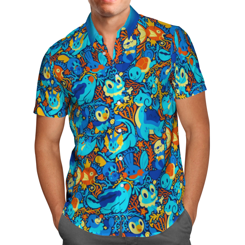 هاواي قميص الصيف زر قمصان رجالي عطلة الشاطئ قصيرة الأكمام ثلاثية الأبعاد في جميع أنحاء مطبوعة موضة ملونة عادية الهيب هوب القمم