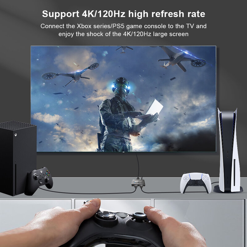 محول عالي الدقة 8K متوافق مع HDMI عالي السرعة 48Gbps 2 في 1 فاصل خارجي 8K @ 60Hz 4K @ 120Hz اتجاهي 2.1 لأجهزة Xbox PS5