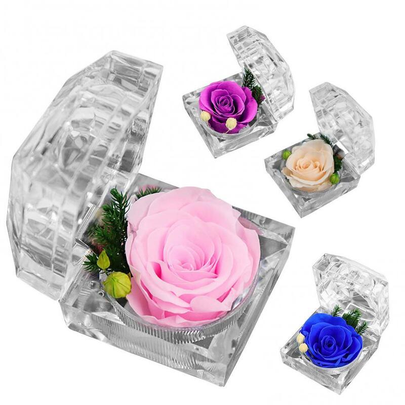 زهور الورد المحفوظة خاتم صندوق الزفاف المشاركة مجوهرات عرض حامل هدية عيد ميلاد زهرة اصطناعية ديكور