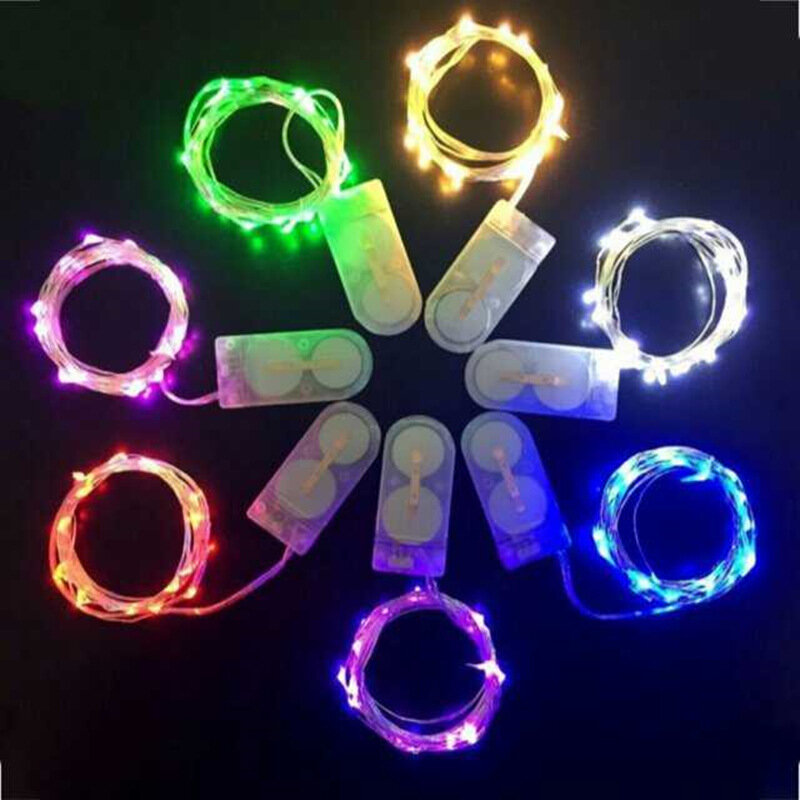 مصباح أوتار LED صغير بطول 2 متر أسلاك فضية أضواء خيالية لتزيين حفلات الكريسماس وحفلات الزفاف مدعوم ببطارية CR2032