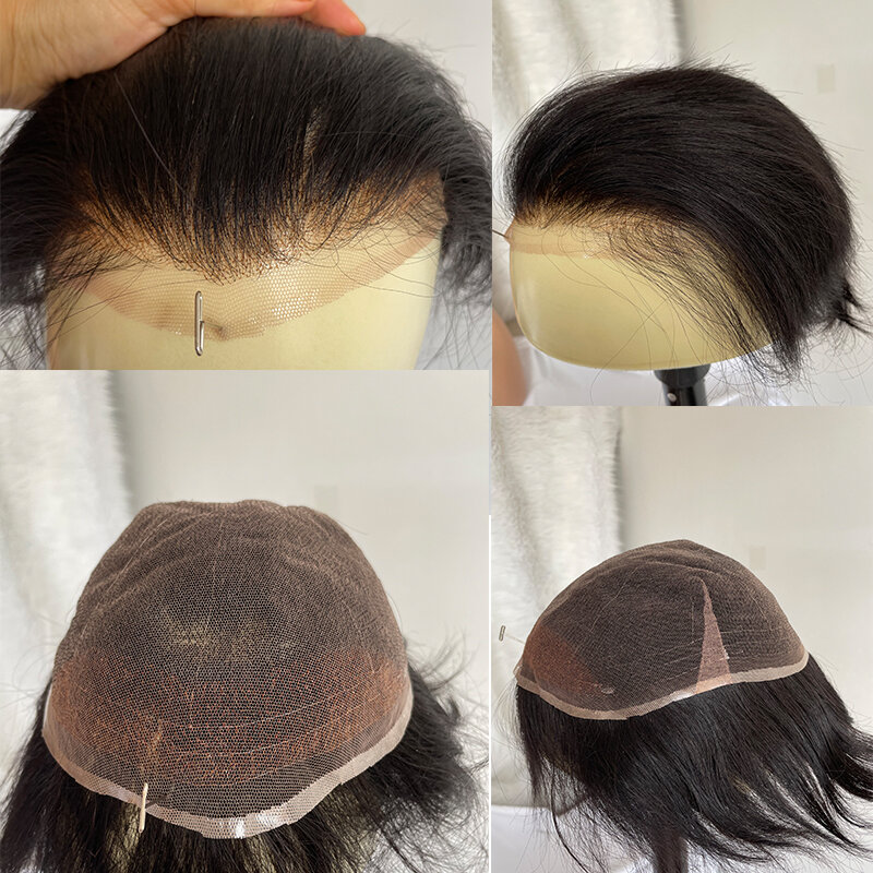 HD شفافة حلاقة كامل السويسري الدانتيل شعر مستعار للرجال قاعدة حجم 7x9 بوصة نظام استبدال الشعر للرجال 7 # 100% كثافة الضوء