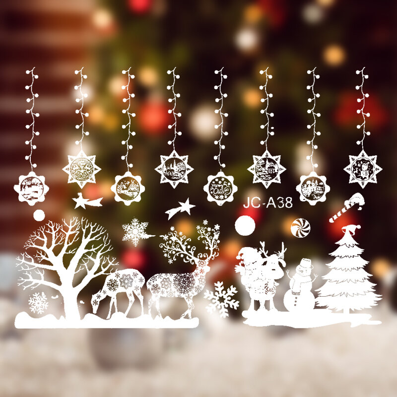 1 مجموعة ملصقات عيد الميلاد للنوافذ زينة سانتا ثلج الأيائل ندفة الثلج ملصق لاصق لامع ورائع ل 2022 عيد الميلاد زجاج النافذة ديكور الباب