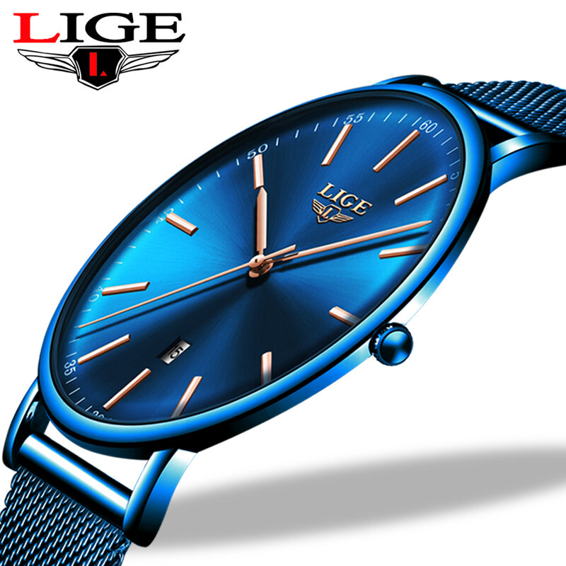 LIGE المرأة الساعات العلامة التجارية الفاخرة مقاوم للماء ساعة الموضة السيدات الفولاذ المقاوم للصدأ ساعة اليد عادية كوارتز ساعة Reloj Mujer