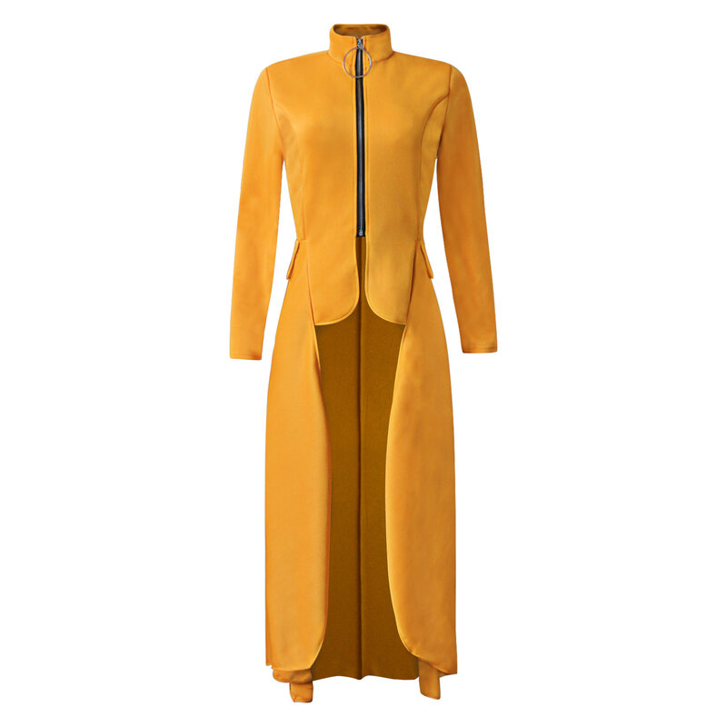 Jyccr-فستان طويل بأكمام طويلة مع سحاب ، مقاس كبير ، سترة طويلة أنيقة فضفاضة للنساء ، الخريف ، سترة عالية ومنخفضة ، AM0285
