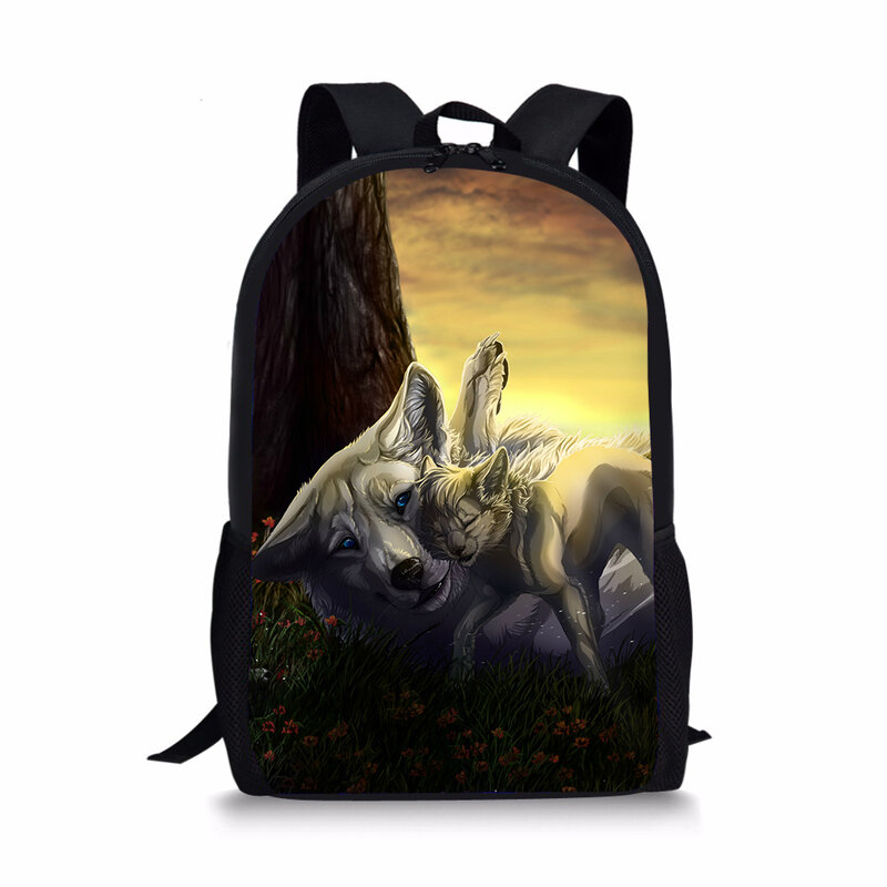 HaoYun-حقيبة ظهر مدرسية للأطفال ، نمط مطبوعات ذئب رائع ، حقيبة كتب مدرسية خيالية ، لوحة حيوانات ، حقيبة سفر