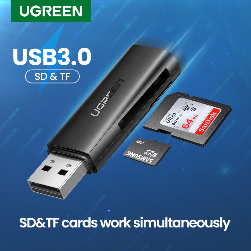UGREEN قارئ بطاقات USB 3.0 إلى SD مايكرو SD TF بطاقة الذاكرة محول للكمبيوتر ملحقات للكمبيوتر المحمول متعدد الذكية Cardreader قارئ بطاقة