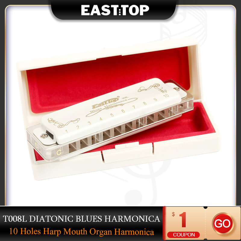 EASTTOP T008L Diatonic البلوز هارمونيكا مفتاح D 10 ثقوب القيثارة الفم الجهاز هارمونيكا للبالغين المهنيين