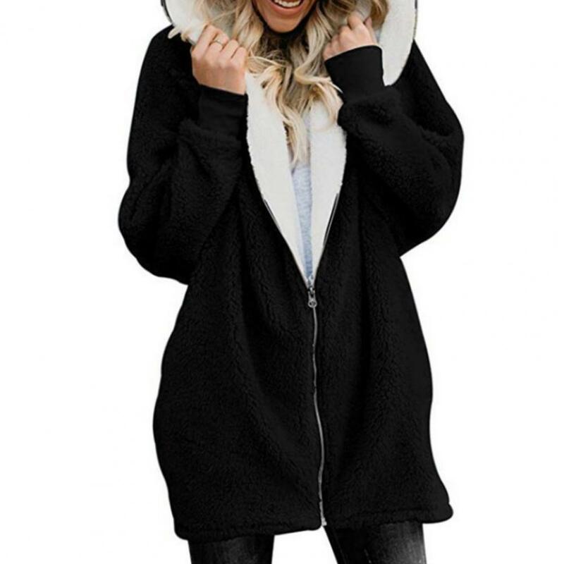 دروبشيبينغ!! سستة إغلاق معطف الشتاء طويلة الأكمام أفخم منتصف طول مقنعين النساء معطف ملابس خارجية