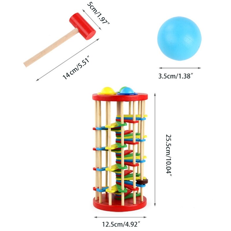 خشبية الكرة قطرة الدق لعبة الملونة سلم المطرقة تدق في وقت مبكر التعليمية الكلاسيكية قصف الدرج لعبة للأطفال طفل ، دروبشيب