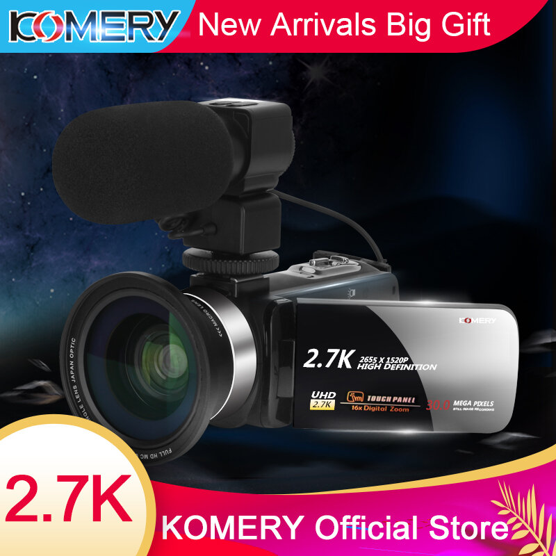 KOMERY-كاميرا فيديو 3.0 بوصة ، شاشة تعمل باللمس IPS HD ، 2.7K ، كاميرا رقمية ومسجل فيديو أصلي ، الوافدين الجدد