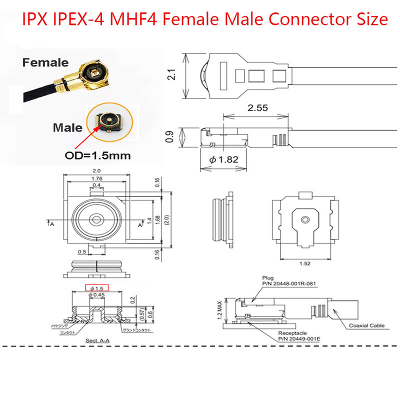 RF محوري واي فاي هوائي تمديد كابل ، أنثى إلى N نوع المكونات الذكور ، ضفيرة ، صغيرة PCI ، WLAN IPX U.FL IPEX4 MHF4 ، RF113 ، 1 قطعة
