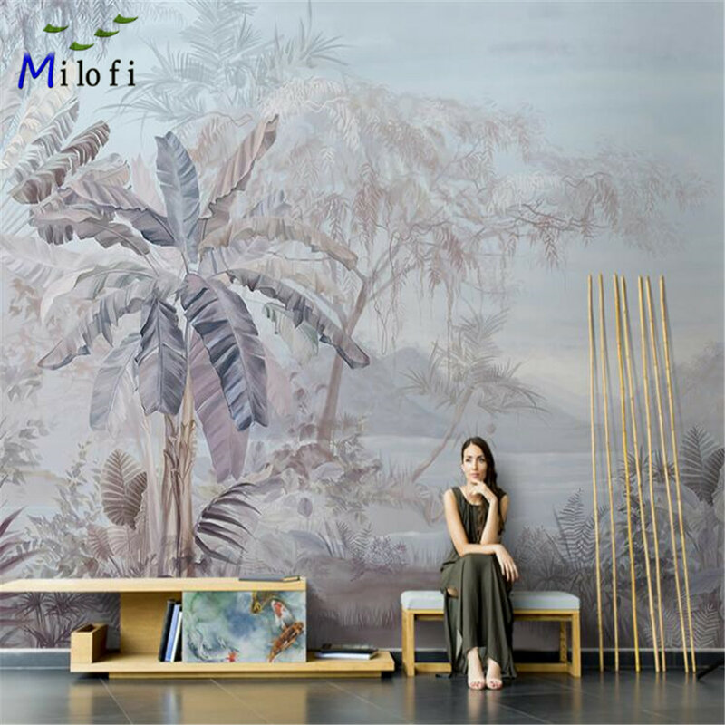 Milofi جنوب شرق آسيا رسمت باليد ورقة موز جدارية شخصية زينة ورقية للجدران خلف التلفاز أريكة غرفة المعيشة مخصصة تغطي الجدار