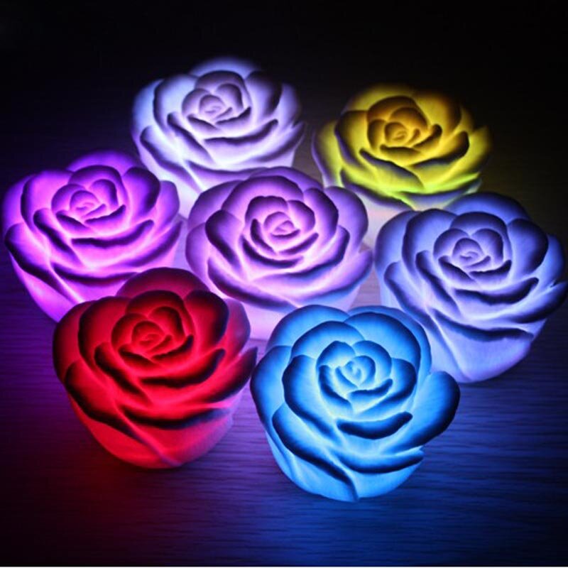 رومانسية LED العائمة زهرة الورد شمعة ضوء الليل الملونة الزفاف الديكور غرفة نوم ديكور حفلات داخلي LL @ 17